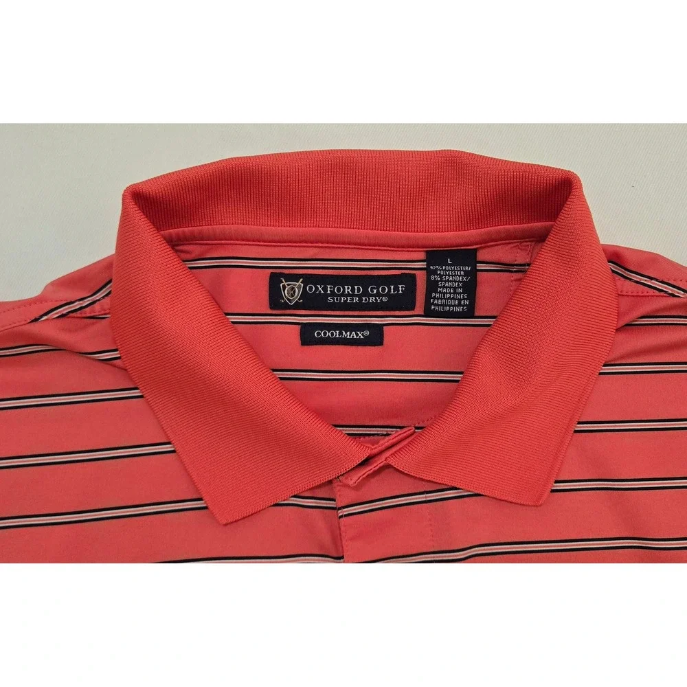 Oxford Golf‎ Super Dry Mens Sz Large Coral Stripe Polo Shirt Short Sleeve Casual